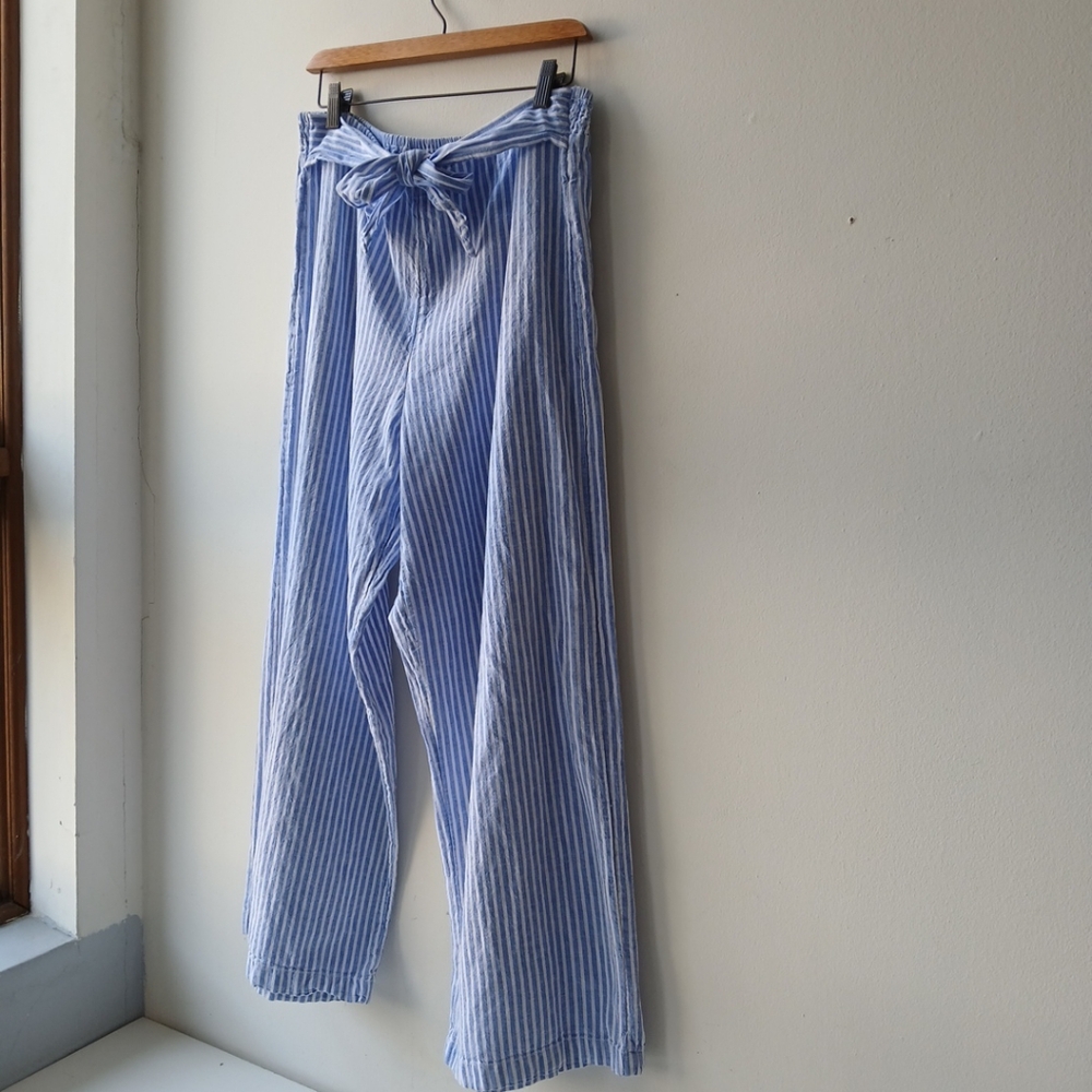 beachlunchlounge Blue and White Striped Wide Leg Pants - Picture 2 of 6
